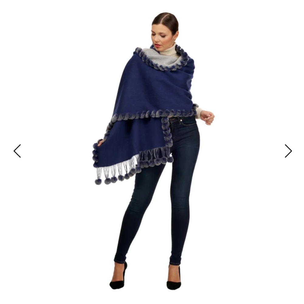 GORSKI 🖤 Gorgeous Double Face Cashmere and Wool Stole with Rex Rabbit🖤